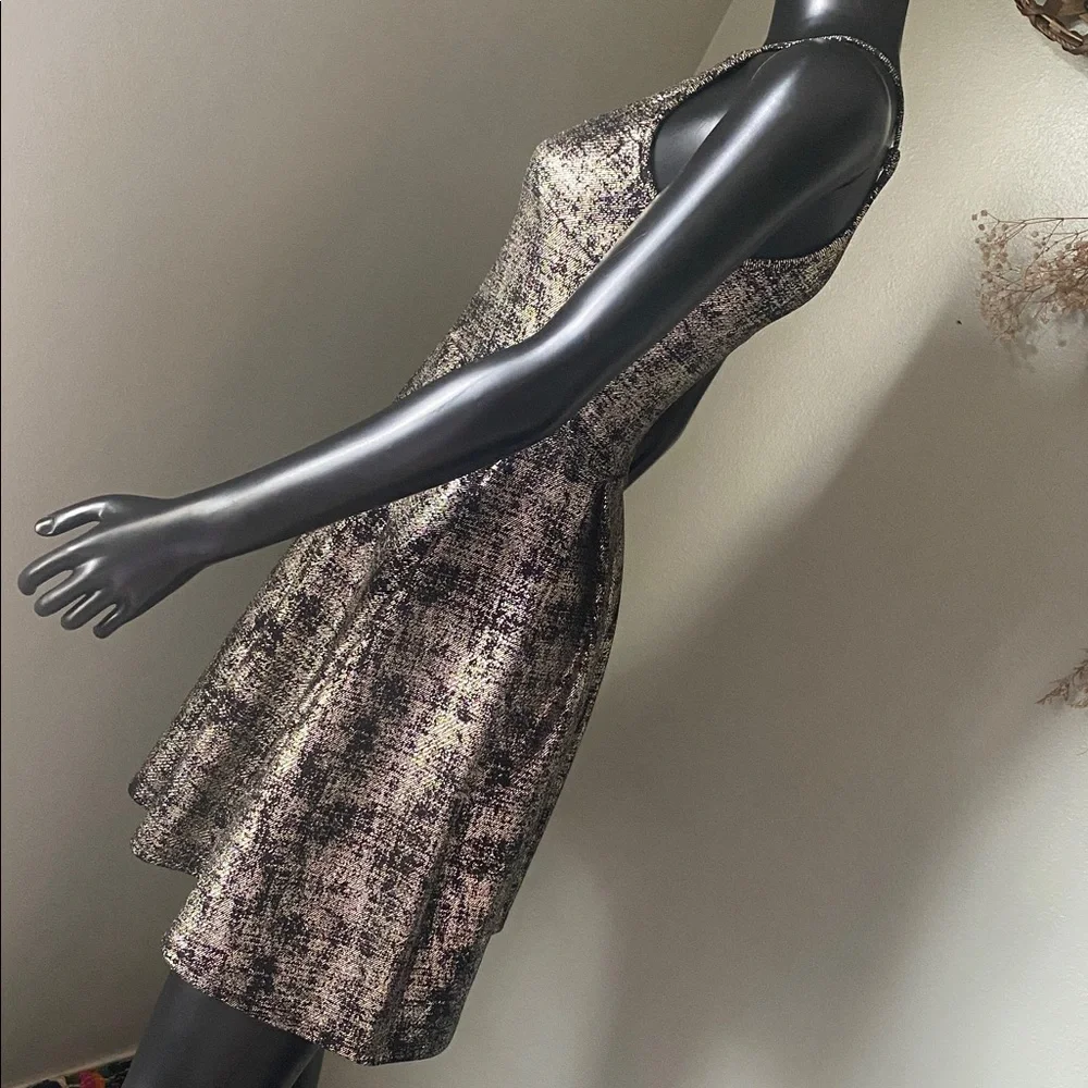 Soprano Shimmering Black and Gold Metallic Mini Dress NWTs